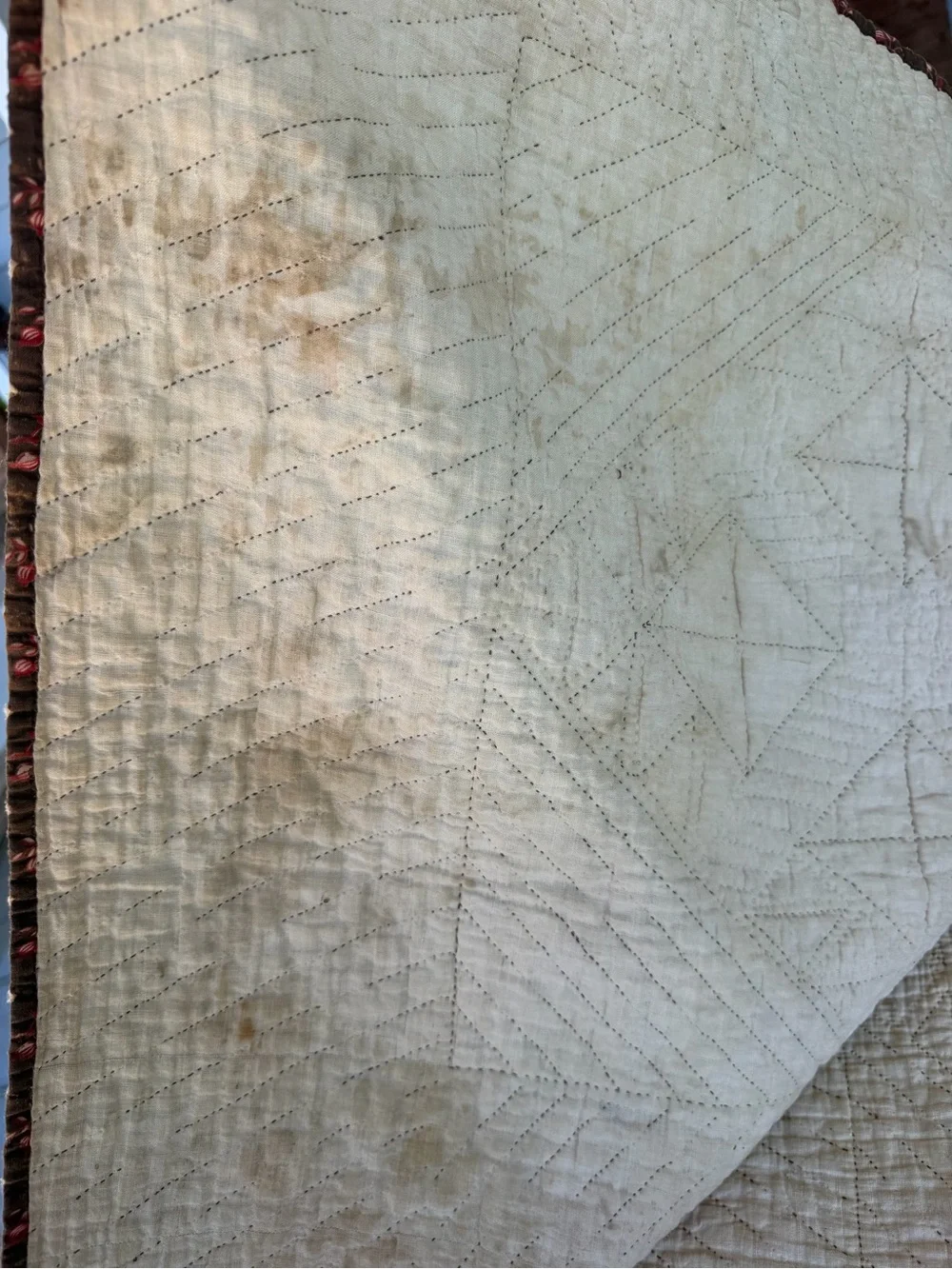 Vintage 4 Patch in Square Hand Sewn Quilt Brown Florals Earth Tones 70x76 CUTTER